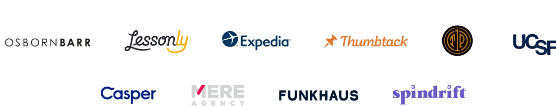 Logos of agencies that use Flywheel, including OsbornBarr, Lessonly, and Expedia