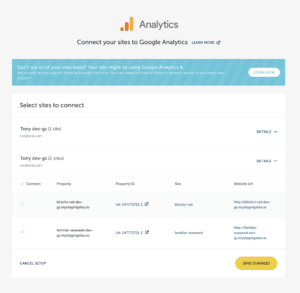 Google Analytics connect site.